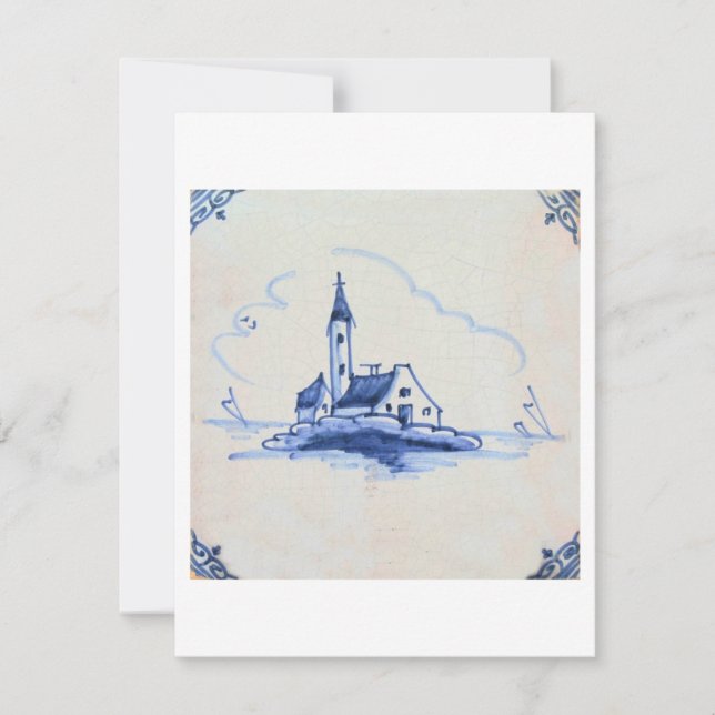 Invitation Carrelage bleu Delft classique - Église (Devant)