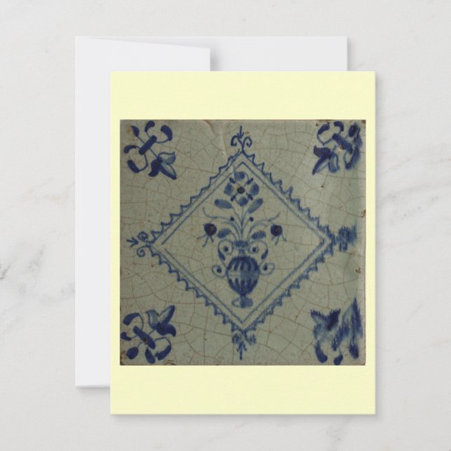 Invitation Carrelage Bleu Delft - Vase avec Fleurs et Bouquet (Devant)