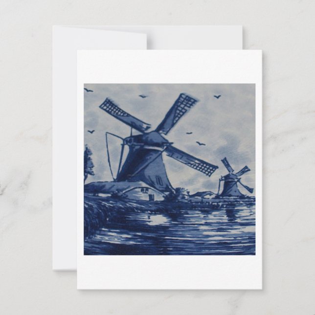 Invitation Carrelage Bleu Delft - Windmills by the Water (Devant)