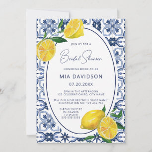 Invitation Carrelage bleu italien Citrus Lemon Fête des marié