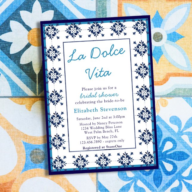 Invitation Carrelage bleu italien La Dolce Vita Fête des mari (Créateur téléchargé)