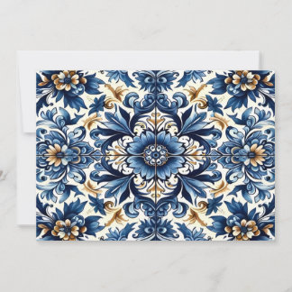 Invitation Carrelage bleu méditerranéen avec Motif à fleurs