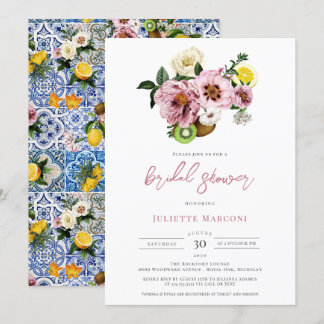 Invitation Carrelage bleu méditerranéen Fête des mariées de c