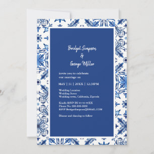 Invitation Carrelage bleu méditerranéen Motif