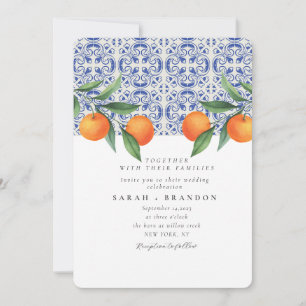 Invitation Carrelage bleu orange aquarelle Méditerranée Maria