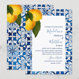 Invitation Carrelage Citron Bleu Mariage Chic Élégant