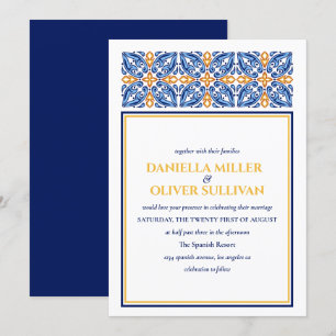 Invitation Carrelage espagnol Bleu Jaune mariage méditerran