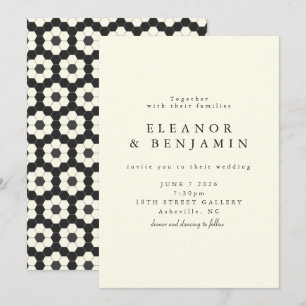 Invitation Carrelage géométrique noir noir rétro Mariage élég