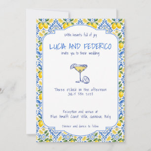 Invitation Carrelage Italien Bleu Méditerranéen Lemons Mariag