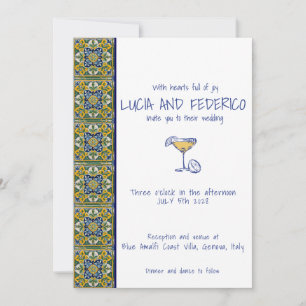 Invitation Carrelage Italien méditerranéen bleu vert Mariage