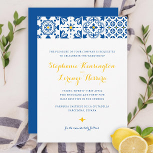 Invitation Carrelage méditerranéen Bleu Jaune Mariage