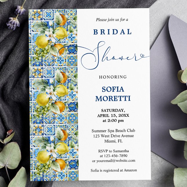 Invitation Carrelage méditerranéen Citrons Bébé ou Fête des m (Créateur téléchargé)