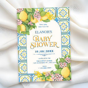 Invitation Carrelage méditerranéen floral bébé shower lemon