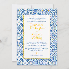 Invitation Carrelage méditerranéen Mariage bleu jaune
