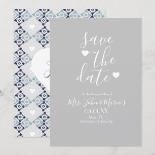 Invitation Carrelage méditerranéen moderne avec cœur Save the