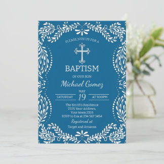 Invitation Carrelage Talavera Bleu Baptême Fiesta Espagnole