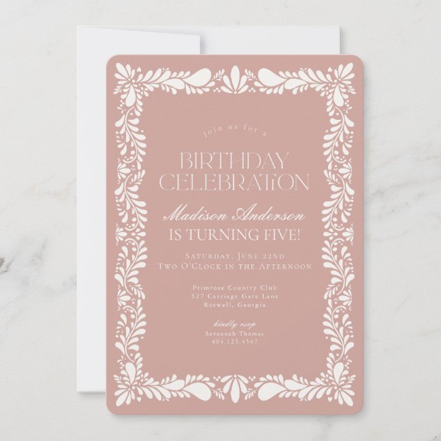 Invitation Carrelage Talavera rose Espagne fête d'anniversair (Devant)