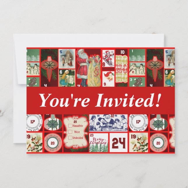 Invitation Carrés d'illustration de bloc de Noël (Devant)