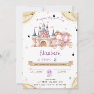 Invitation Carrosse Château Princesse Étoiles Anniversaire