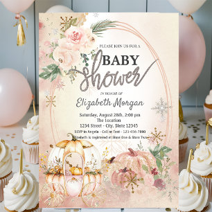 Invitation Carrosse Citrouille Fleurs Flocons de Neige Baby S