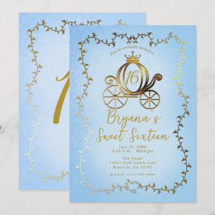 Invitation Carrosse de princesse dorée Livre bleu de l'histoi