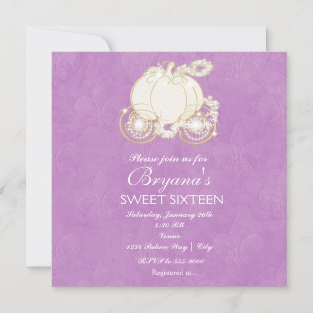 Invitation Carrosse Violet Princesse Cendrillon (Devant)