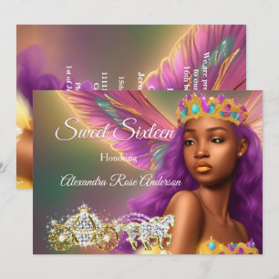 Invitation Carrosse Violet Rose Or Conte de Fée Sweet 16 