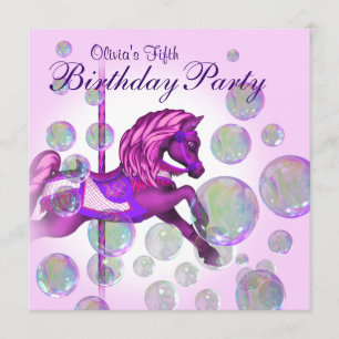 Invitation Carrousel à poneys à bulles roses pour l'anniversa