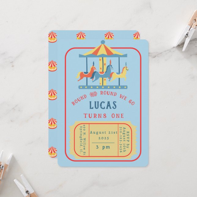Invitation Carrousel Anniversaire Inviation (Devant/Arrière en situation)