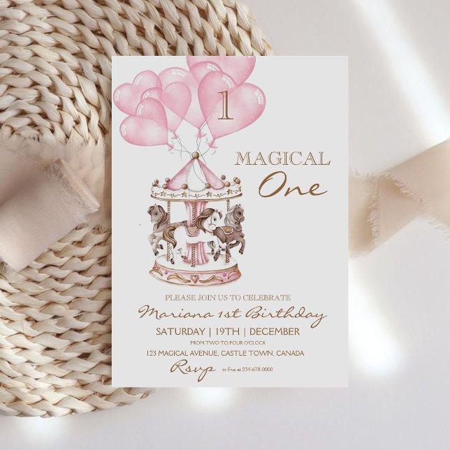 Invitation Carrousel de Cute Kid Unicorn Girly 1er anniversai (Créateur téléchargé)