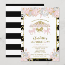 Carrousel Parties scintillant rose et or Invitatio