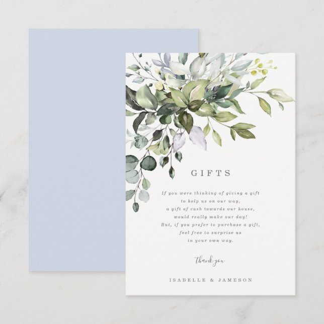 Invitation Carte-cadeau Fleurs Bleu Poussiéreux (Devant / Derrière)
