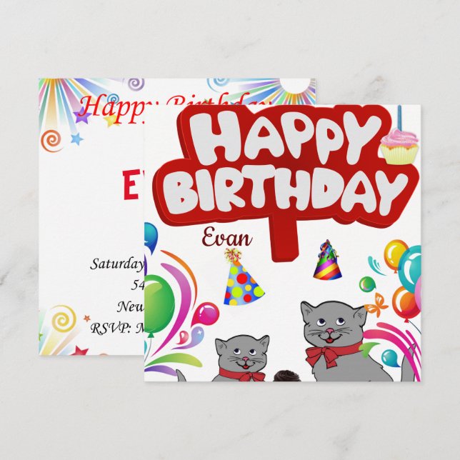 Invitation Carte d'anniversaire Chats (Devant / Derrière)