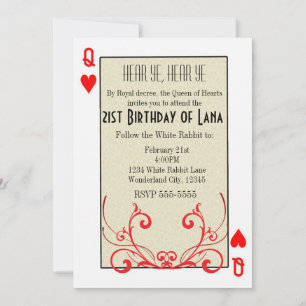 Invitation carte de la Reine de Cœur de Wonderland