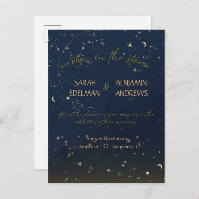 Invitation carte de mariage Écrit dans les étoiles (Devant / Derrière)