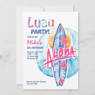 Invitation carte de surf Aloha
