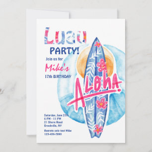 Invitation carte de surf Aloha