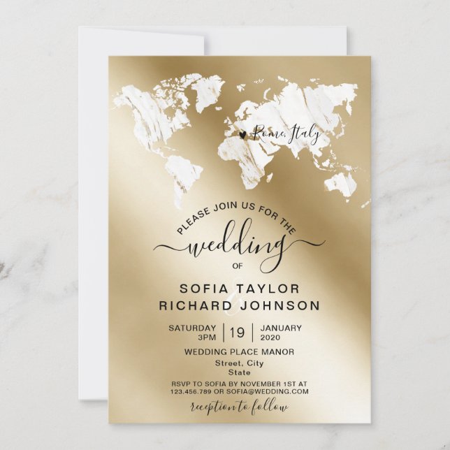Invitation Carte du Monde en Marbre pour Destinati (Devant)