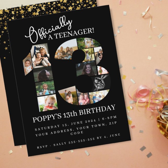Invitation Carte Postale 13e anniversaire officiellement un collage photo a (Créateur téléchargé)