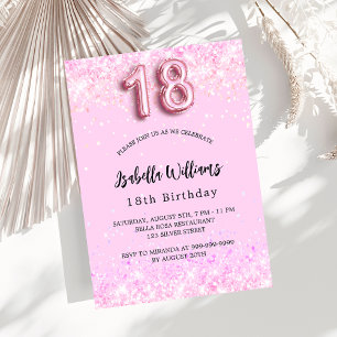 Invitation Carte Postale 18e anniversaire confetti rose fête fille