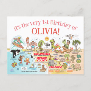Invitation Carte Postale 1er anniversaire personnalisé SoCal