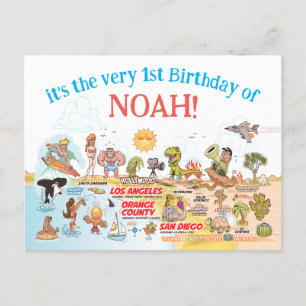 Invitation Carte Postale 1er anniversaire personnalisé SoCal