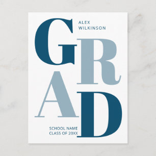 Invitation Carte Postale 2022 Moderne Blue tendance Typographie Guy Graduat
