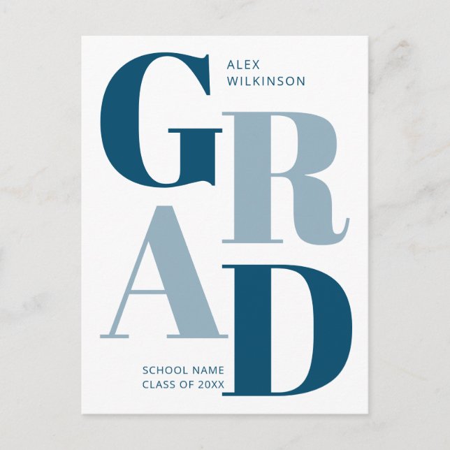 Invitation Carte Postale 2022 Moderne Blue tendance Typographie Guy Graduat (Devant)
