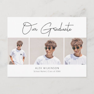 Invitation Carte Postale 2022 Moderne Minimaliste Script 3 Photo Graduation
