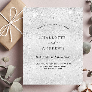 Invitation Carte Postale 25e anniversaire de mariage fête paillettes argent