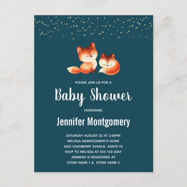 Invitation Carte Postale 2 mignons petits Baby showers de renards rouges (Devant)