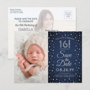 Invitation Carte Postale 2 Photo Sweet 16 Anniversaire Marine Bleu Enregist