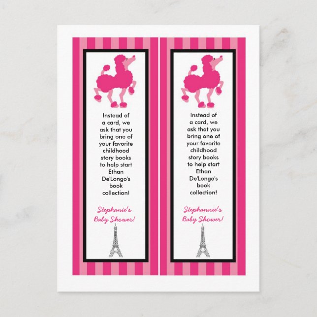 Invitation Carte Postale 2 Points Réserver Poodle Rose Paris Tour Eiffel (Devant)