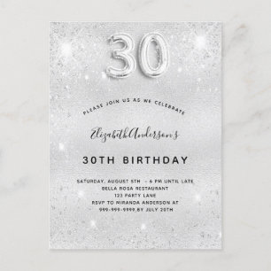 Invitation Carte Postale 30e anniversaire argent parties scintillant glamou
